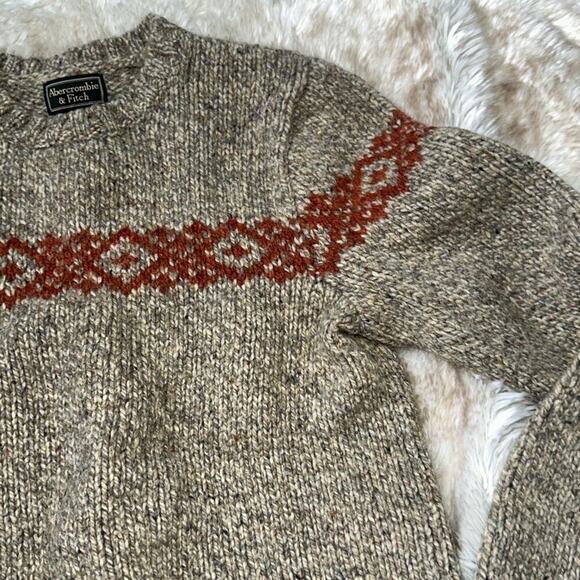 A&F Brown and Red Knit Wool Crewneck Sweater | Sz S - Picture 3 of 5
